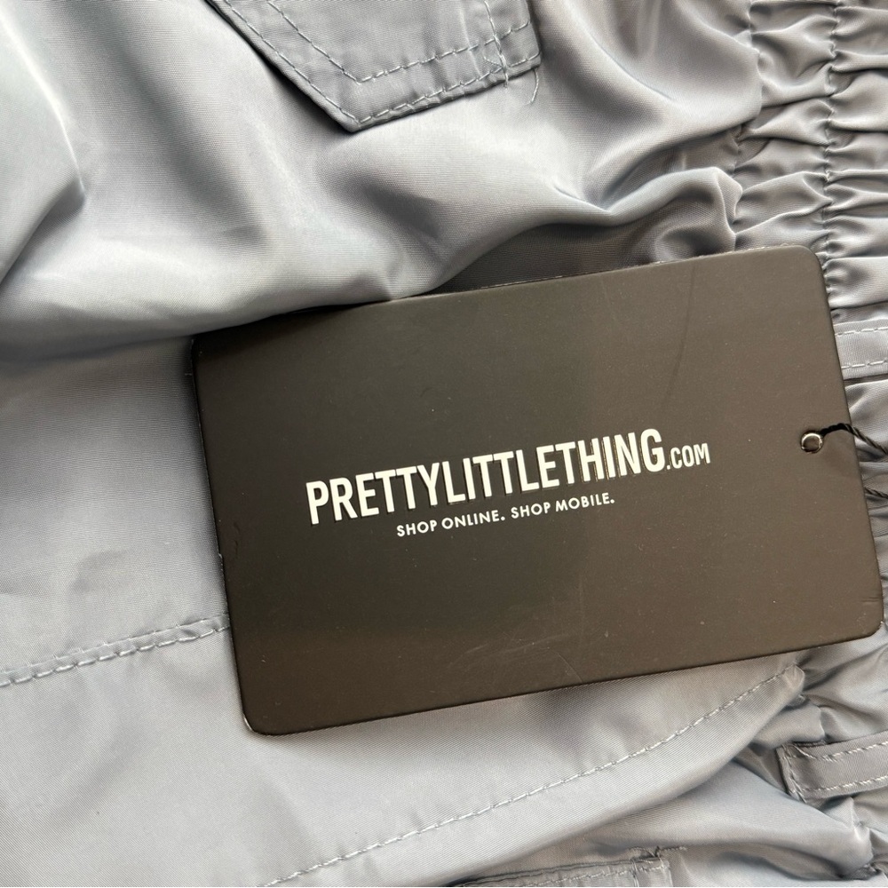 NWT PrettyLittleThing Grey Shell Tie Detail Straight Leg Cargo Pants Y2K, 8 - Picture 10 of 12